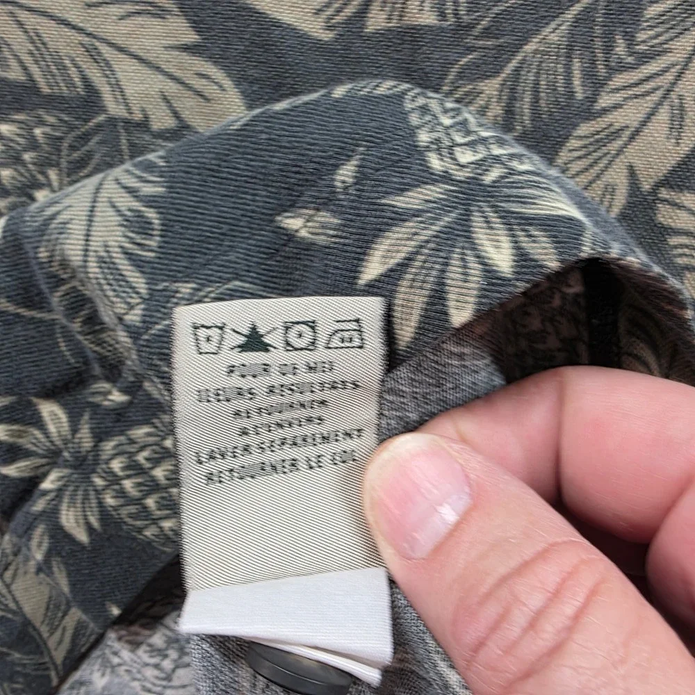 Cutter & Buck Mens Large‎ Gray Pineapple Palm Leaf Print Cotton Blend Polo Shirt